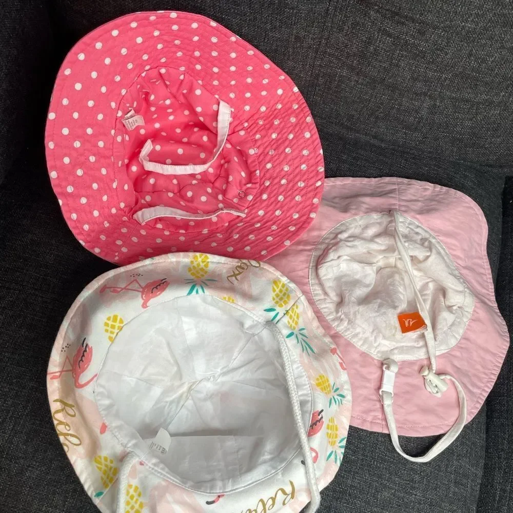 Pink Flamingo and Polka Dot Kids Sun Hat Set